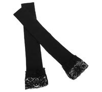 Healeved Lange Fingerlose Spitzenhandschuhe Schwarz Strick Armstulpen Damen Mit Daumenloch Modische Baumwolle ArmwäRmer FüR ÜBergangswäRme Elegante SpitzenäRmel FüR FrüHling Herbst