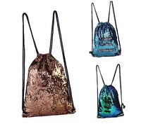 Healeved Modischer Pailletten Kordelzugbeutel Rucksack Damen Glitzer Sporttasche Leicht Champagnerfarben Outdoor Strand Freizeit Reise