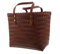 Healeved Plastik Geflochtene Handtasche mit PU Ledergriff Leichte Langlebige Strandtasche für Damen Boho Geflochtener Shopper mit Braunem Griff Modische Einkaufstasche für Sommer und Alltag