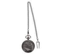 Healifty Vintage Taschenuhr Mechanisch mit Hängekette Zinklegierung Schwarzes Gehäuse Hohles Muster Kreative Handaufzug Uhr für Bekleidungsaccessoires