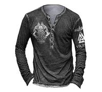 Healter Herren Langarm T-Shirt Basic Freizeit Henley-Shirt Langarmhemd mit Knopfleiste Retro Strick Drucken Langarmshirt Sportshirt V-Ausschnitt Slim Fit Sportshirt Laufshirt für Männer Sweatshirt