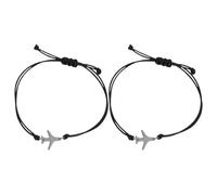 Healvian 2 Stück Verstellbare Geflochtene Seilarmbänder mit Flugzeug Anhänger Handgefertigt Schwarz Glücksarmbänder für Damen und Herren Schmuck für Reisen und Freundschaft