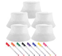 Healvian 5 Stück weiße Sublimations-Blankohüte: Handbemalter Sonnenhut mit Batikmuster - Verzieren Sie Ihre eigenen Fischermützen mit Stiften - beidseitig tragbar