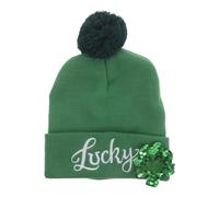 Healvian Kleeblattmütze: Irische Kopfbedeckung, dekorative Pailletten-Strickmütze - Unisex-Accessoire zum St. Patrick's Day für Winterfeiern