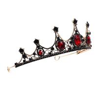Healvian Schwarze Barocke Tiara mit Roten Schmucksteinen Haarschmuck für Braut und Fasching Legierungskrone für Elegante Brautfrisur und Damen