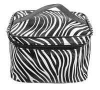 Healvian Schwarze Kosmetiktasche mit Kreativem Zebra Muster Großer Kapazität und Pu Leder Portable Damen Kulturbeutel für Reisen und Alltag