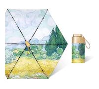 Hearda Ölgemälde Stil Regenschirm Mini Sturmfest, Taschenschirm Manuell Leicht Regenschirm Kompakt Schnelltrockend, Schützt vor Regen und Sonne, für Kinder Männer Frauen (Wald)