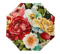 Hearda Regenschirm Manuell Öffnen, 3D Floral Muster Taschenschirm Sturmfest Regenschirm Wasserdicht Kompakt Sonnenschutz Reise Regenschirm für Damen Herren Kinder (Pfingstrosenblüte)