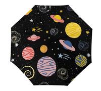 Hearda Regenschirm Manuell Öffnen, 3D Planet Muster Taschenschirm Sturmfest Leicht Regenschirm Wasserdicht Kompakt Sonnenschutz Reise Regenschirm für Damen Herren Kinder (Karikatur)