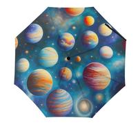 Hearda Regenschirm Manuell Öffnen, 3D Planet Muster Taschenschirm Sturmfest Leicht Regenschirm Wasserdicht Kompakt Sonnenschutz Reise Regenschirm für Damen Herren Kinder (Funkelnde Sterne)