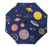Hearda Regenschirm Manuell Öffnen, 3D Planet Muster Taschenschirm Sturmfest Leicht Regenschirm Wasserdicht Kompakt Sonnenschutz Reise Regenschirm für Damen Herren Kinder (Interstellar)