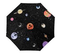 Hearda Regenschirm Manuell Öffnen, 3D Planet Muster Taschenschirm Sturmfest Leicht Regenschirm Wasserdicht Kompakt Sonnenschutz Reise Regenschirm für Damen Herren Kinder (Sternenklarer Himmel)