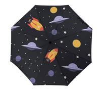 Hearda Regenschirm Manuell Öffnen, 3D Planet Muster Taschenschirm Sturmfest Leicht Regenschirm Wasserdicht Kompakt Sonnenschutz Reise Regenschirm für Damen Herren Kinder (Universum)