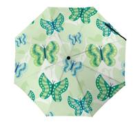 Hearda Regenschirm Manuell Öffnen, 3D Schmetterling Muster Taschenschirm Sturmfest Wasserdicht Kompakt Sonnenschutz Reise Regenschirm für Damen Herren Kinder (Grün Schmetterling)