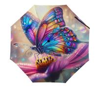 Hearda Regenschirm Manuell Öffnen, 3D Schmetterling Muster, Wasserdicht, UV-Schutz, Reise Regenschirm für Damen, Herren & Kinder (Gänseblümchen)