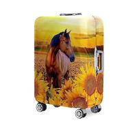 Hearda Tierischer Pferdestil Kofferschutzhülle,18-32 Zoll Elastisch Kofferhülle,Staubdichte Suitcase Cover,Waschbar Kofferschutz,Reise Kofferüberzug mit Reißverschluss (Sonnenblumen,L (26-28 Zoll))