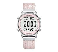 Hearkent Damen Schrittzähler, weiches Nylonarmband, keine App oder Aufladen erforderlich, mit Schrittzähler, Kalorienzähler, Distanzmessung, Uhr und Hintergrundbeleuchtung, Rosa, NO, Nylon