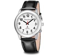 Hearkent Herren Sprechende Uhr mit Deutscher Sprachausgabe,Seniorenuhr Funkuhr Blindenuhr Sehbehindertenuhr,Uhren mit Lederarmband(Silber schwarz, Männergröße)