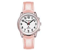 Hearkent Sprechende Uhr für Damen, Senioren Armbanduhr mit Deutscher Sprachausgabe, Blindenuhr, Sehbehindertenuhr, Lederarmband, Funkuhr (Rosa, Damengröße)
