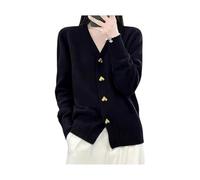 Heart Cardigan Sweaters for Women, Elegant Valentine Heart Button Knit Cardigan, Solid V Neck Long Sleeve Loose Casual Open Front Knit Sweater (XL,Black)