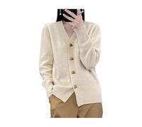 Heart Cardigan Sweaters for Women, Elegant Valentine Heart Button Knit Cardigan, Solid V Neck Long Sleeve Loose Casual Open Front Knit Sweater (XL,Apricot)