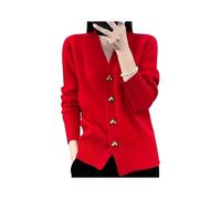 Heart Cardigan Sweaters for Women, Elegant Valentine Heart Button Knit Cardigan, Solid V Neck Long Sleeve Loose Casual Open Front Knit Sweater (XL,Red)