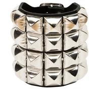 Heart Rock Herren-Armband aus echtem Leder, verstellbar, mit Pyramidennieten, verstellbare Schnalle von 17 bis 20,5 cm und Beschläge aus nickelfreiem Stahl - Made in Italy, 4 file, Leder