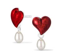 Heartbreaker rote Herz Ohrstecker mit Süßwasserperle in Echtsilber | Kollektion Crown of my Heart | Ohrringe aus 925 Sterlingsilber | Herz Ohrstecker für Damen | LD LP 24 RM