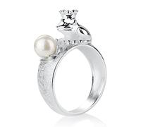 Heartbreaker Frosch Ring mit Krone und Muschelkernperle in Echtsilber/Kollektion Froggy/Froschring aus 925 Sterlingsilber/Niedlicher Ring für Damen/LD FG 12 PW-W-56