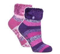 HEAT HOLDERS Damen 2 Paar Kuschelsocken Dicke Weich-Flauschig Haussocken Warme Thermo Bettsocken mit Noppen (37-42, HHL19 / HHL20)