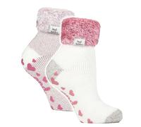 HEAT HOLDERS Damen 2 Paar Kuschelsocken Dicke Weich-Flauschig Haussocken Warme Thermo Bettsocken mit Noppen (37-42, HHL21 / HHL22)
