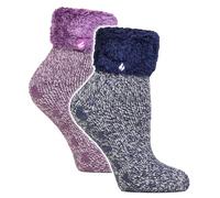 HEAT HOLDERS Damen 2 Paar Kuschelsocken Dicke Weich-Flauschig Haussocken Warme Thermo Bettsocken mit Noppen (37-42, HHL05 / HHL06)