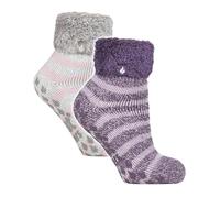 HEAT HOLDERS Damen 2 Paar Kuschelsocken Dicke Weich-Flauschig Haussocken Warme Thermo Bettsocken mit Noppen (37-42, Auckland (Heidekraut und Rosa))