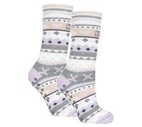 HEAT HOLDERS Damen 2 Paar Multi Gemusterte Thermosocken Antirutsch Kuschelsocken mit Noppen für Winter (37-42, Flieder/Grau)