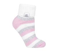 HEAT HOLDERS - Damen Fleece Flauschig Gestreift Thermo Kuschelsocken (37/42, Cream/Light Pink (S Rib))