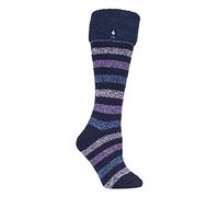 HEAT HOLDERS - Damen Lang Thermo Socken für Gummistiefel | Plüsch Kniesocken für Winter (37-40, Marine-Streifen)