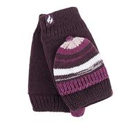 HEAT HOLDERS - Damen Thermo Winter Plush Fleece Gefüttert Strick Fingerlos Handschuhe mit Kappe (Einheitsgröße, Burgund/Mulberry)