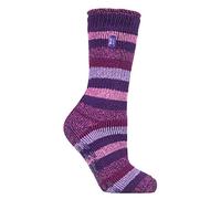 HEAT HOLDERS - Damen Warme Anti Rutsch Stopper Thermo Socken mit ABS Sohle 2.3 TOG (37-42 EU, Lila Streifen (Juniper))