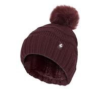 HEAT HOLDERS Damen-Winter-Pelz-Mütze Zickzack gemusterte Bommelmütze | Bommelmütze mit Thermomanschette für Damen (Einheitsgröße, Wein)