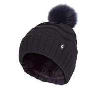 HEAT HOLDERS Damen-Winter-Pelz-Mütze Zickzack gemusterte Bommelmütze | Bommelmütze mit Thermomanschette für Damen (Einheitsgröße, Marine)