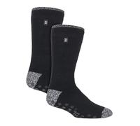HEAT HOLDERS Herren 2 Paar Hausschuhe Socken Warme Antirutsch Thermo Hausschuhe Socken für Winter (39-45, Schwarz)