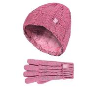 HEAT HOLDERS - Kinder Mädchen Süßes Zopfstrick-Set mit warmem Fleece gefüttert, Wintermütze und Handschuhe, CS4P14, 128