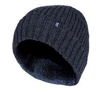 Heat Holders - Mens Ribbed Knit Fleece gefüttert isoliert warm Turn Over Cuff Thermal Winter Beanie Hat - Navy Einheitsgröße