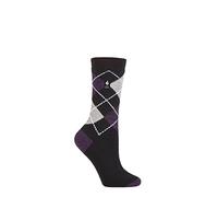 HEAT HOLDERS SOCKSHOP Damen 1.0 TOG Ultralite Streifend, Argyle & Gemustert Socken Packung 1 (DE/NL/SE/PL, Numerisch, 37, 42, Regular, Regular, Valletta Argyle Schwarz/Violett)