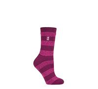 HEAT HOLDERS SOCKSHOP Damen 1.6 TOG Lite Gemustert und gestreift Thermische Socken Packung 1 (37-42, Bologna Grob Streifen Fuchsie/Beere)
