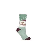 HEAT HOLDERS SOCKSHOP Damen 2.3 TOG Gemustert Thermische Socken Packung 1 Rehkitzlandschaft Salbeigrün 37-42