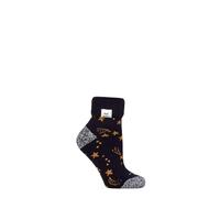 HEAT HOLDERS SOCKSHOP Damen Socken - Drehen Sie die Manschette um Sleep Lite, Warme, klobige Thermo-Bettsocken, Gemustert, 1 Paar Größe 37-42 Marine/Gold Sterne