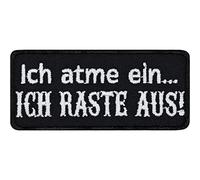 Heavy Metal Aufnäher mit lustigem Spruch "Ich atme ein - Ich raste aus" Biker Patch zum annähen/aufbügeln | Spaß Geschenk Applikation für alle Stoffe & Leder | 70x30mm