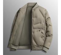 HEBEOT Herren Baseball-Kragenjacke, warmes Polyester, lässig, einfarbig, Parka, Übergröße, Oberbekleidung für Herbst, Winter, Alltag, Schwarz, Khaki, Blau, langärmelig, bequem (XL Khaki)