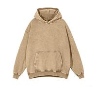 HEBEOT Herren Retro Washed Hoodie Distressed Loose Fit Streetwear Sweatshirt Pullover Unisex Baumwolle Spandex Mischung Langarm Einfarbig Casual Kapuzenoberteil für Frühling an (L Khaki)